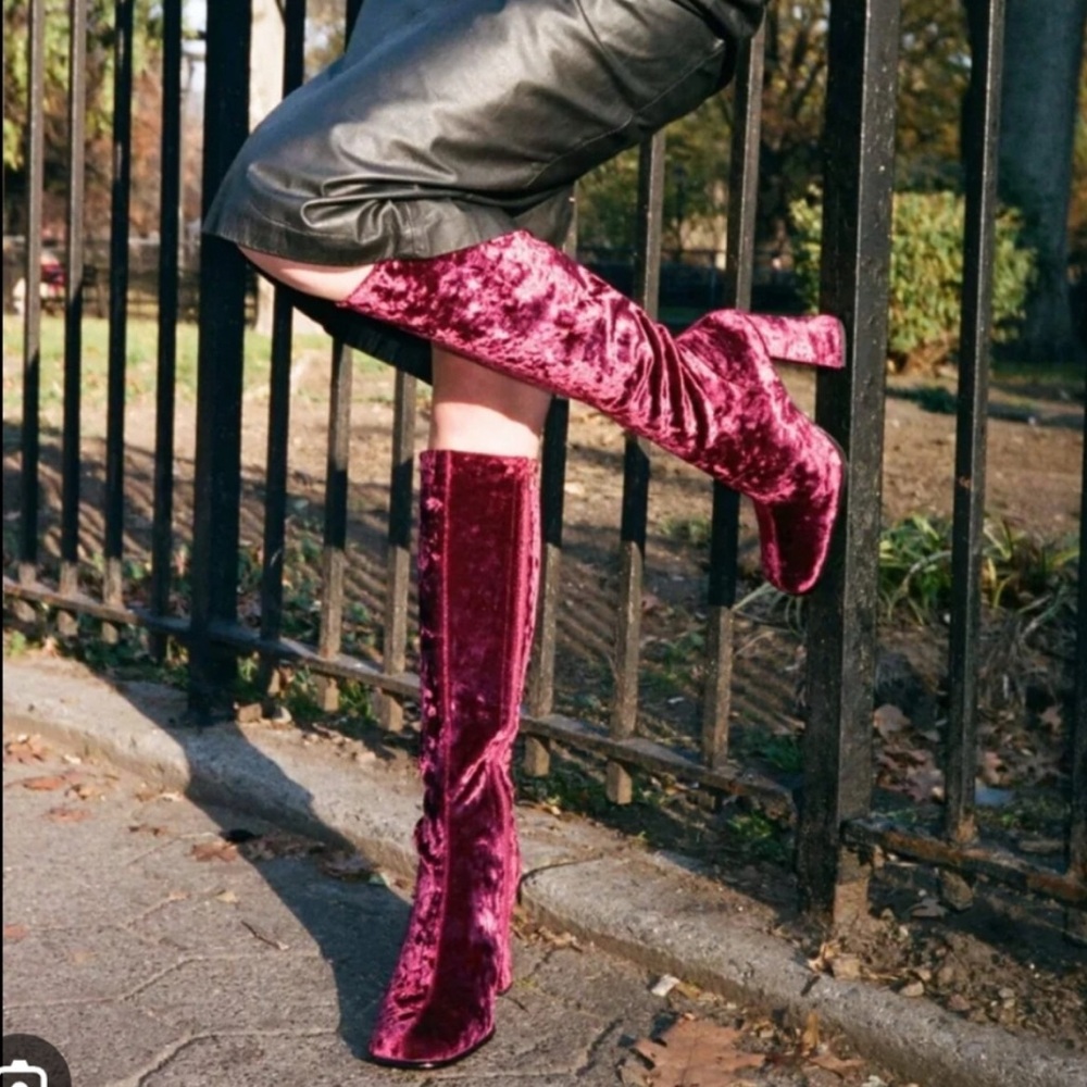 Silent D (Anthropologie) Pink Velvet Knee Boots - New size 36/ 6